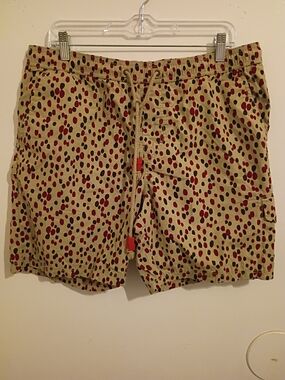 Koto Men's Beige Drawstring Hybrid Shorts with Burgundy Spot Print Sz L